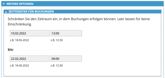 Setting Timeframe for Booking